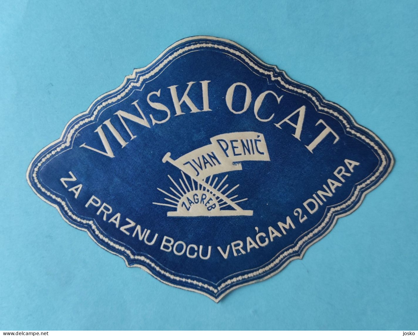 VINSKI OCAT IVAN PENIĆ (ZAGREB) Prekrasna Stara Etiketa Prije 2. Svj. Rata * Croatia Original Pre-WW2 Vinegar Label - Alcoholes