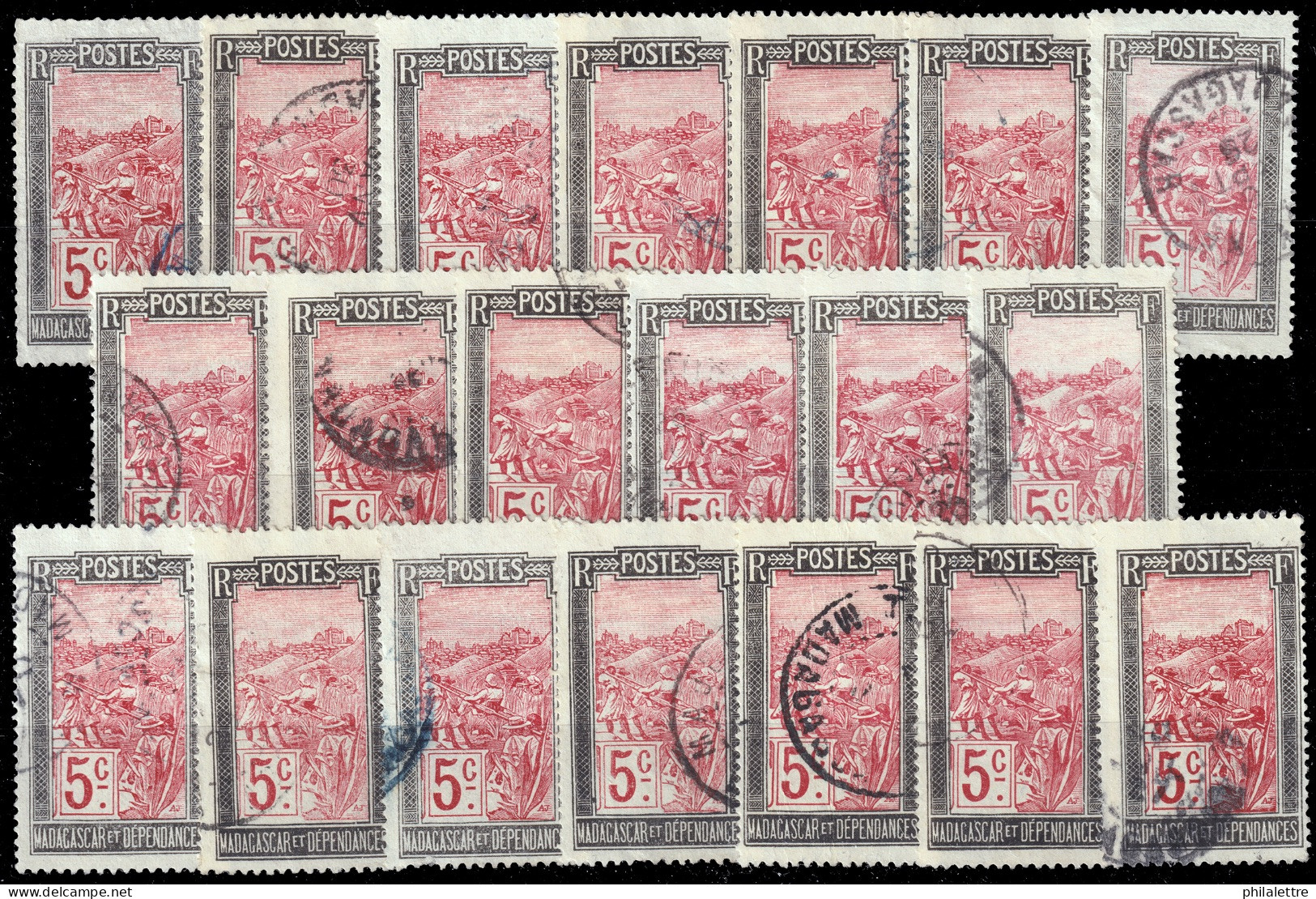 MADAGASCAR - 1927/8 Yv.131 5c Noir & Rouge Carminé - Lot De 20 Timbres Oblitérés B/TB - Used Stamps