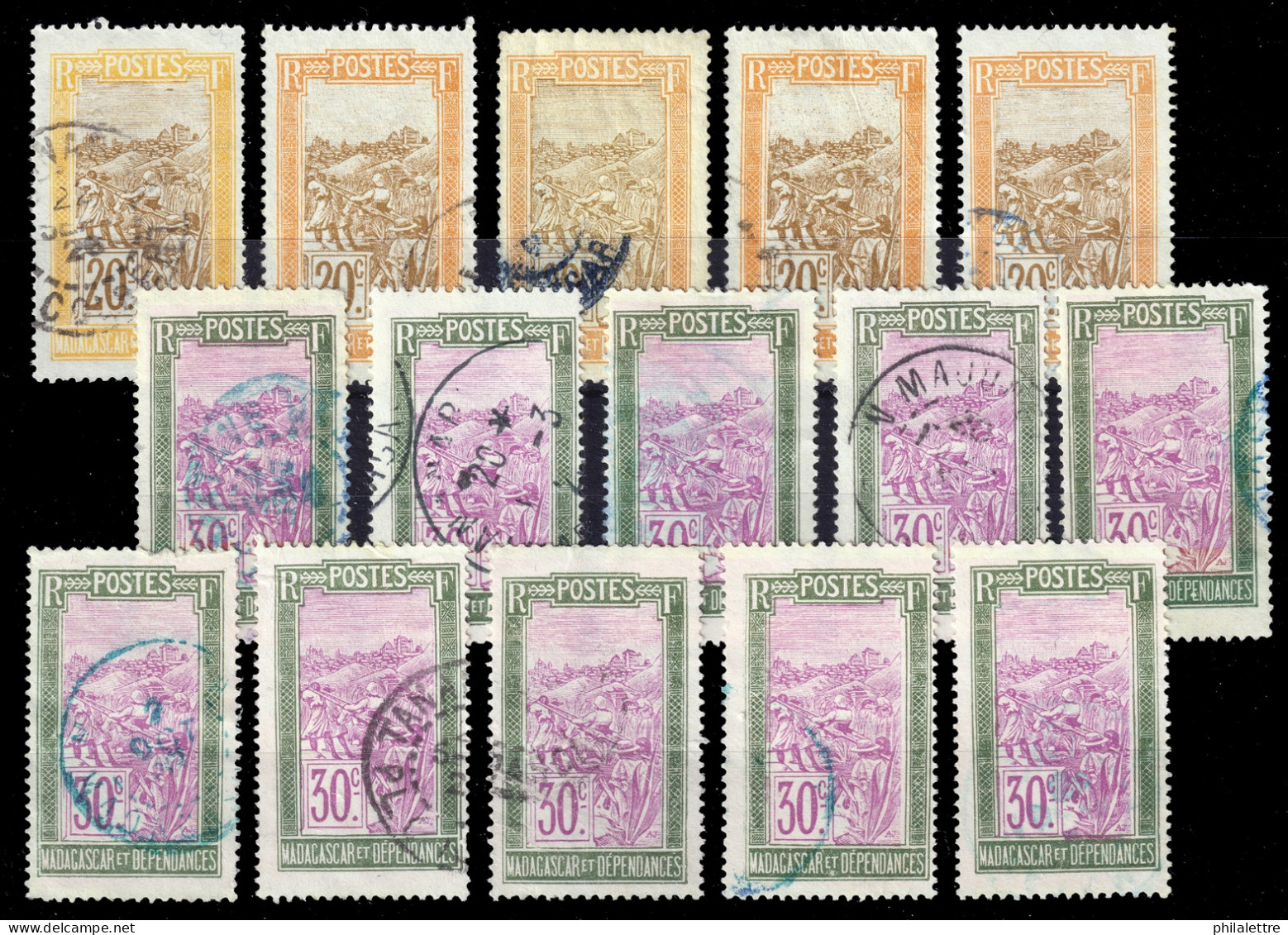 MADAGASCAR - 1908/26 Yv.100 20c & Yv.136 30c - Lot De 15 Timbres Oblitérés B/TB - Usados