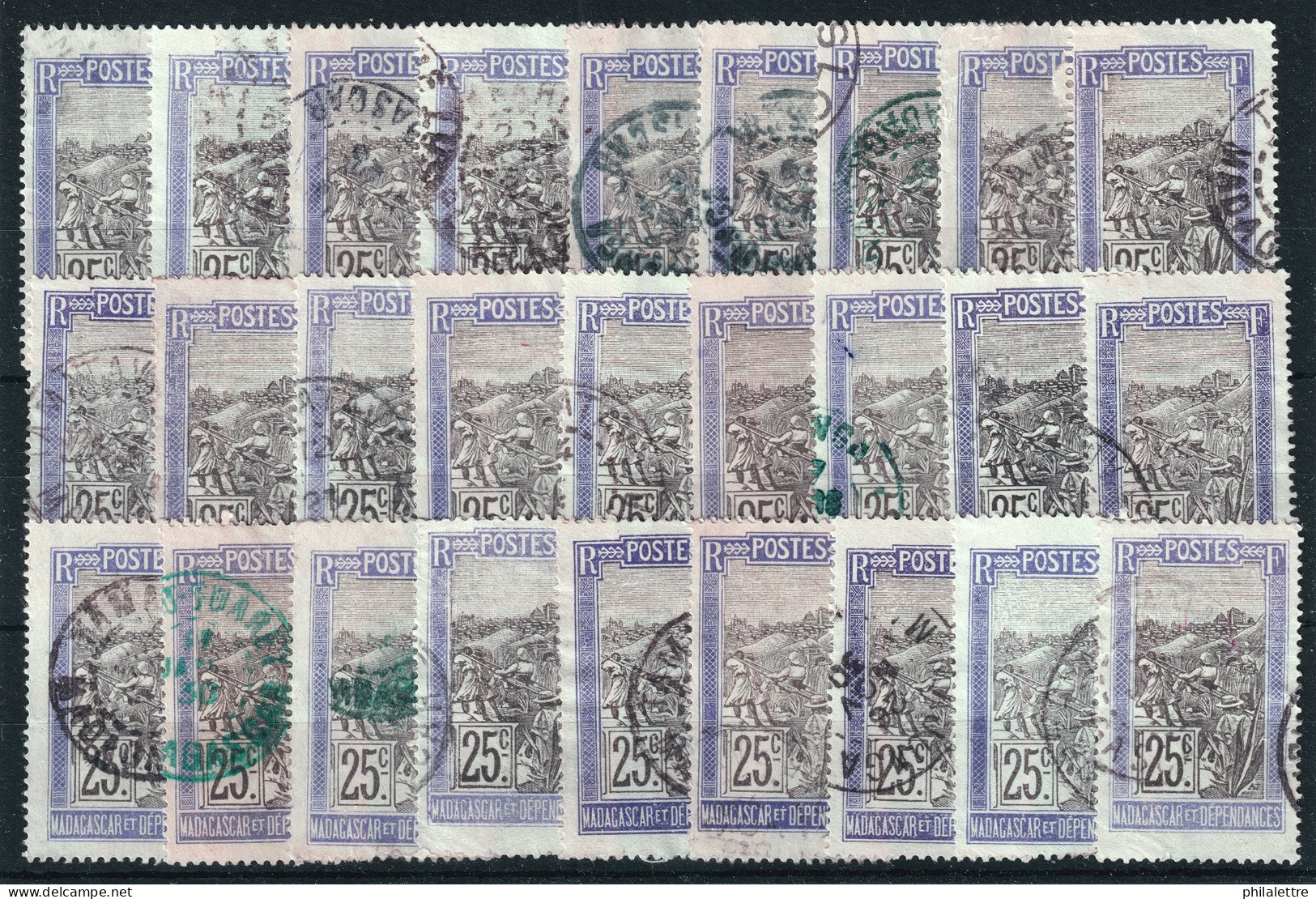 MADAGASCAR - 1922/26 Yv.134 25c Violet & Noir - Lot De 27 Timbres Oblitérés B/TB - Gebraucht