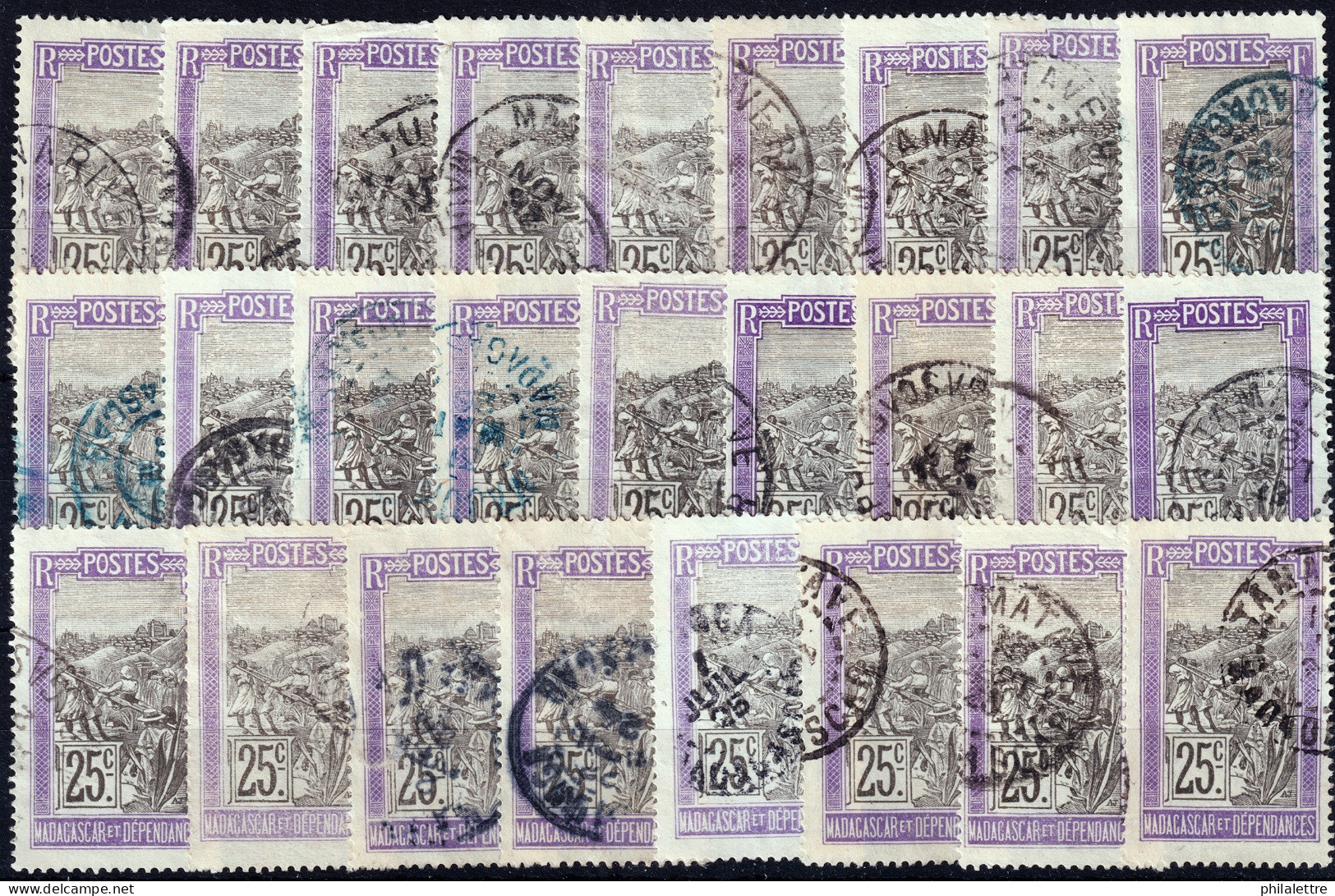 MADAGASCAR - 1922/26 Yv.134 25c Violet & Noir - Lot De 26 Timbres Oblitérés B/TB - Used Stamps