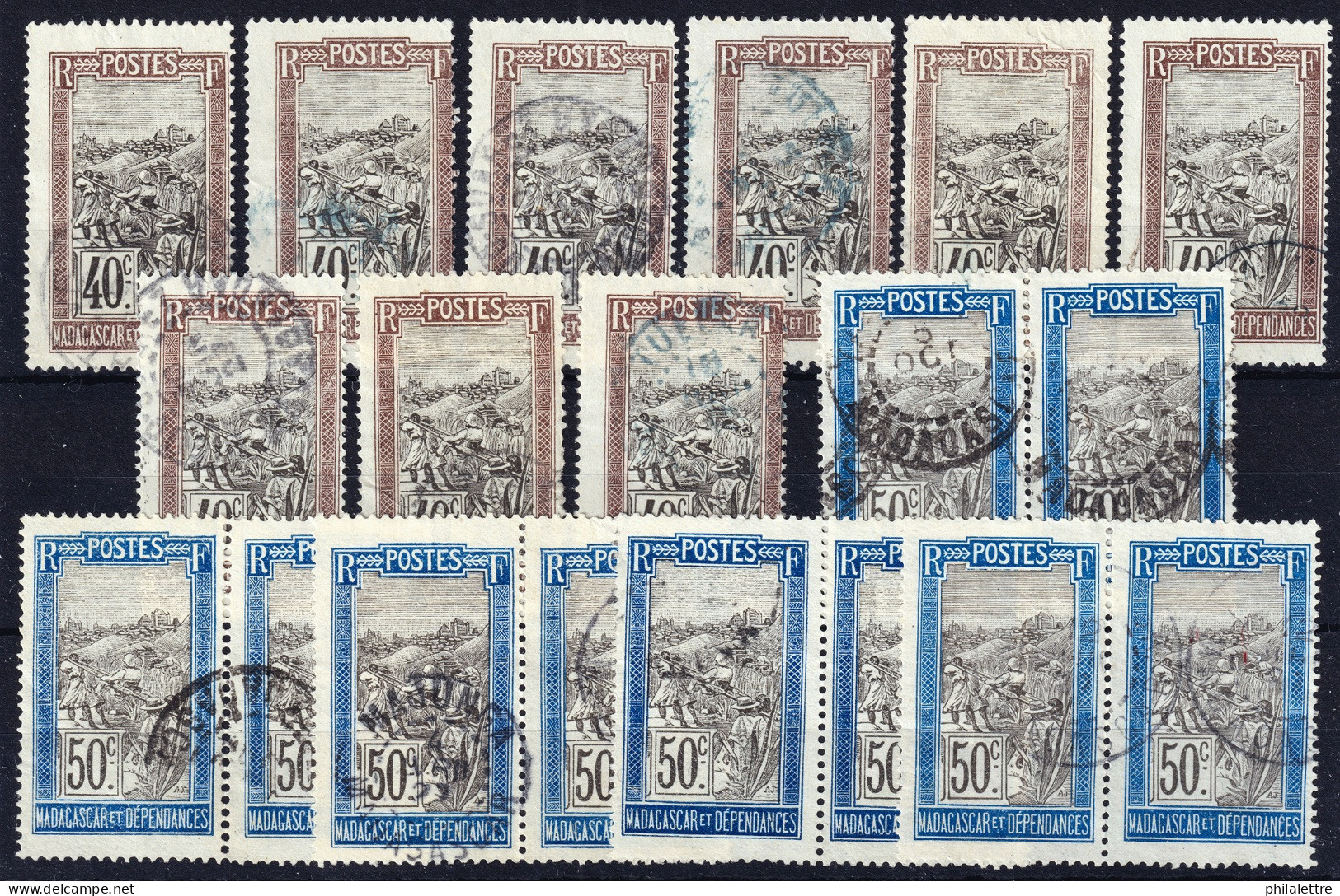 MADAGASCAR - 1908/26 Yv.104 40c & Yv.138 50c - Lot De 19 Timbres Oblitérés B/TB - Used Stamps