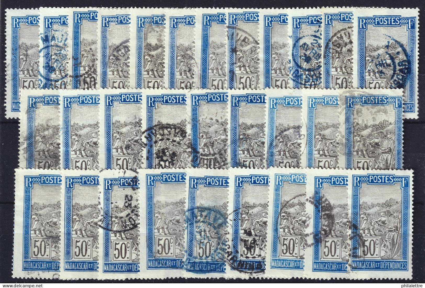 MADAGASCAR - 1922/26 Yv.138 50c Bleu & Noir - Lot De 30 Timbres Oblitérés B/TB - Gebraucht