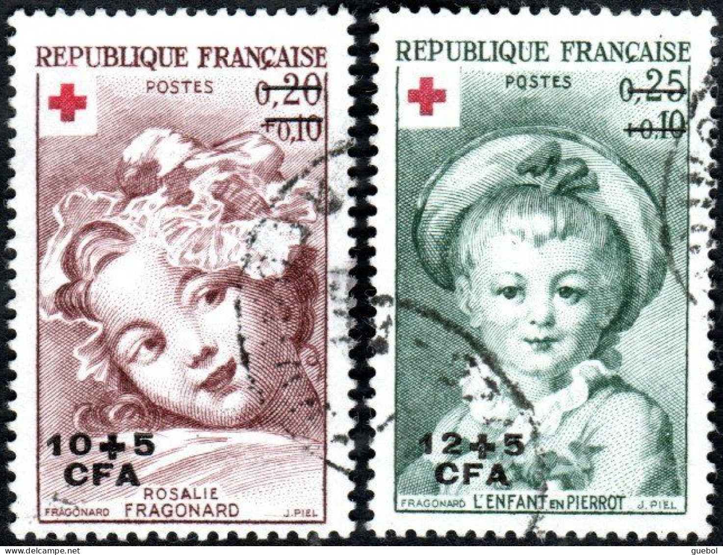 Réunion Obl. N° 353 Et 354 - Croix Rouge - Tableaux De Fragonard - Used Stamps