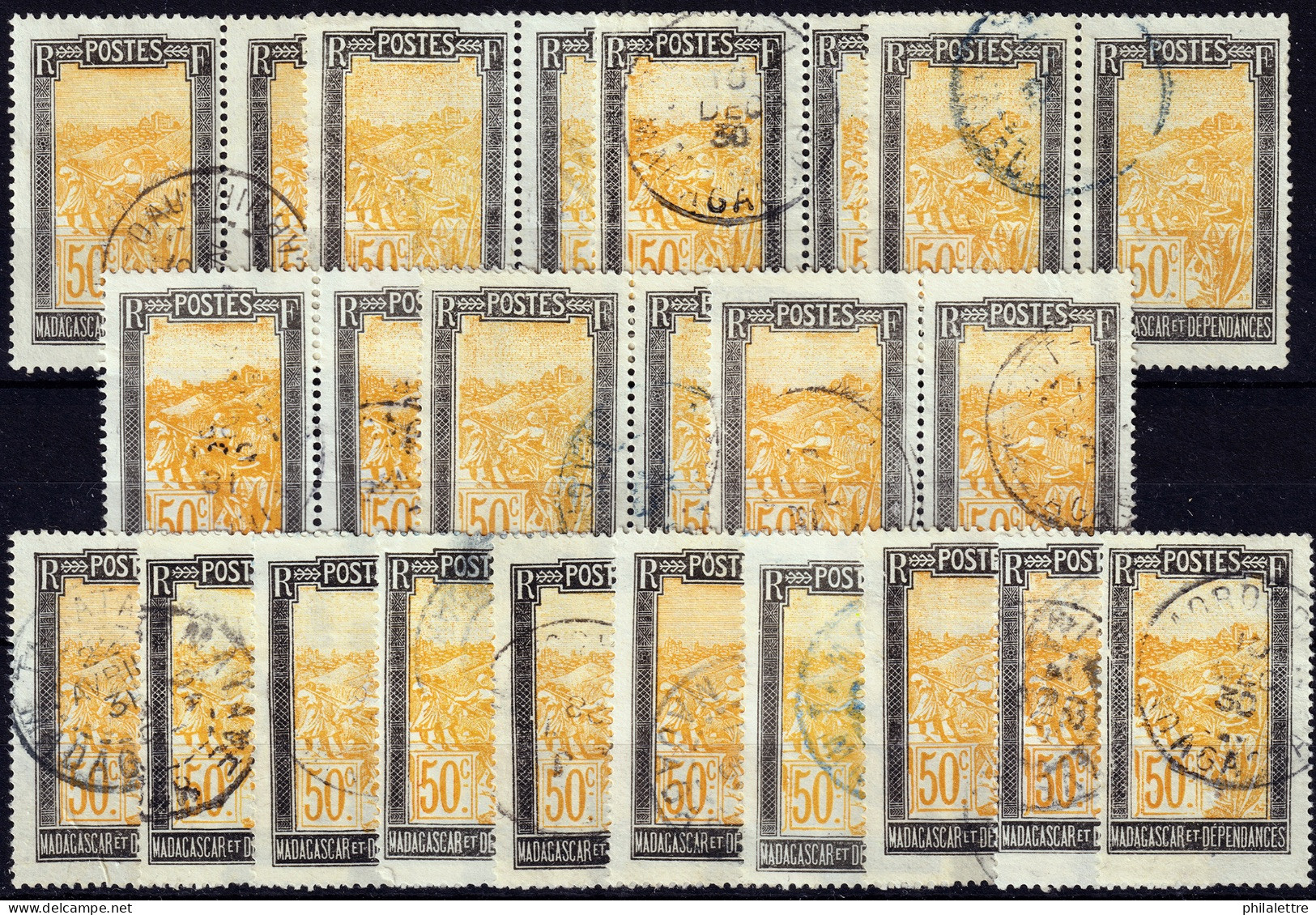 MADAGASCAR - 1922/26 Yv.139 50c Noir & Ocre - Lot De 24 Timbres Oblitérés B/TB - Used Stamps