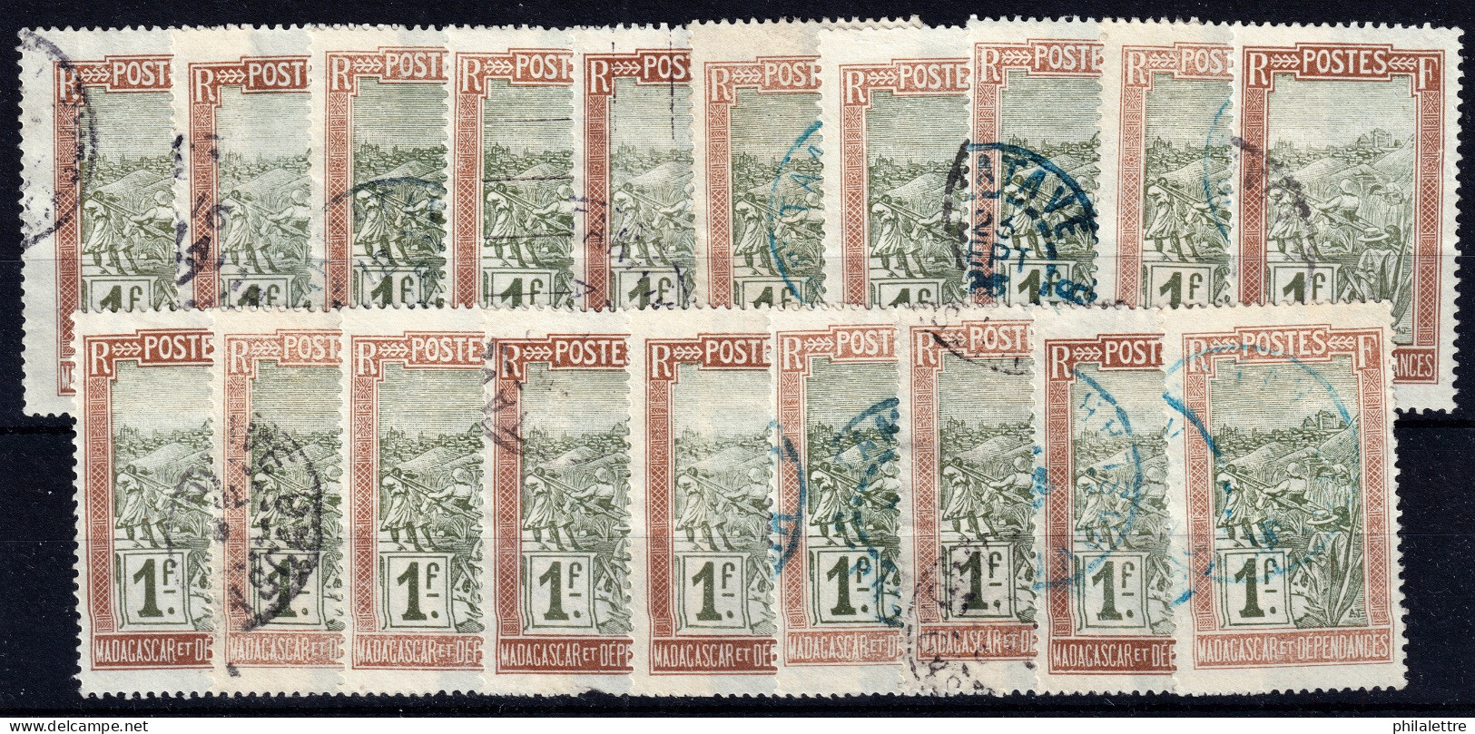 MADAGASCAR - 1908/17 Yv.108 1fr Brun Clair & Olive - Lot De 19 Timbres Oblitérés B/TB - Oblitérés