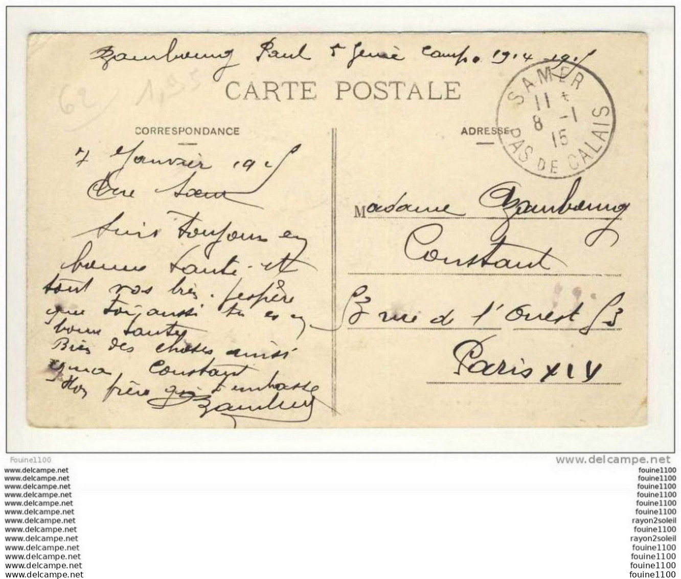 Carte De Samer ( Tachée ) ( Recto Verso ) - Samer