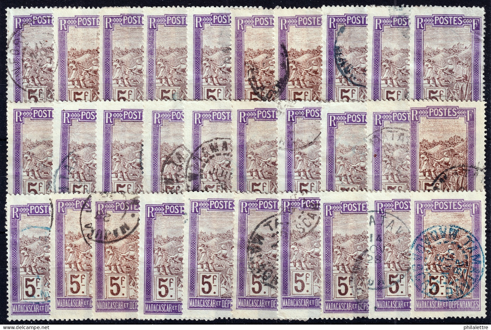 MADAGASCAR - 1908./17 Yv.110 5fr Violet & Brun-lilas - Lot De 30 Timbres Oblitérés B/TB (cote 285€) - Used Stamps