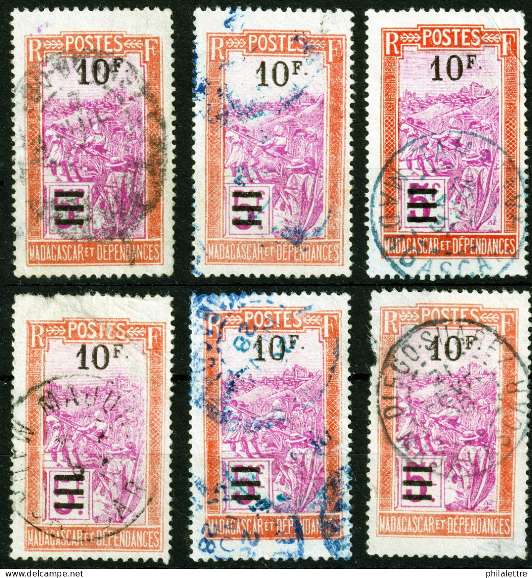 MADAGASCAR - 1922/27 Yv.154 10fr/5fr Rouge & Lilas - Lot De 6 Timbres Oblitérés (petits Défauts) - (cote 48€) - Used Stamps