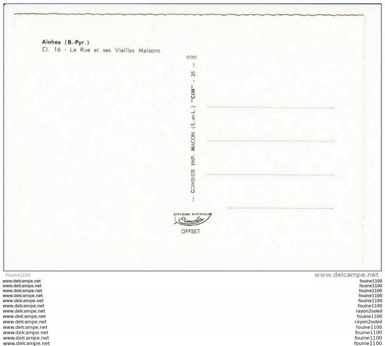 Carte ( Format 15 X 10,5 Cm ) AINHOA   2CV CITROÊNE   ( Recto Verso ) - Ainhoa