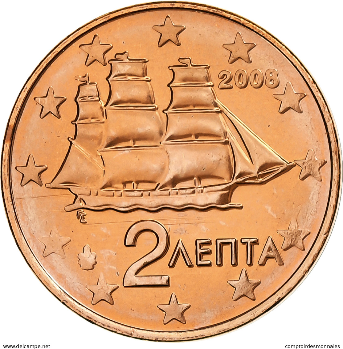 Grèce, 2 Euro Cent, 2008, Athènes, Cuivre Plaqué Acier, FDC, KM:182 - Griechenland