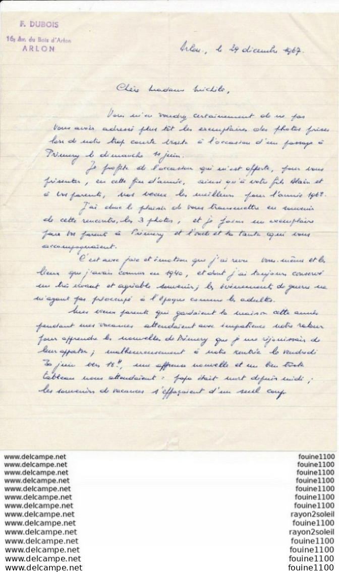 Lettre De  F. DUBOIS 16 Avenue Du Bois D' Arlon à ARLON Luxembourg Année 1967 ( Recto Verso ) - Luxembourg