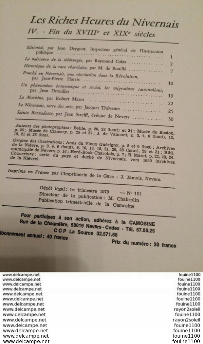 LES ANNALES DES PAYS NIVERNAIS NIEVRE LA CAMOSINE N°23 La Machine / Fouché Une Révolution / Race Charolaise / Sidérurgie - Bourgogne