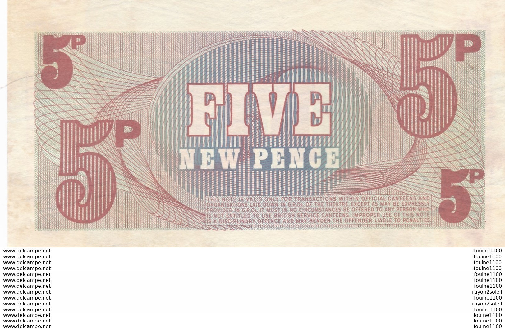 Billet  De Banque British Armed Forces  5 Five New Pence - British Armed Forces & Special Vouchers