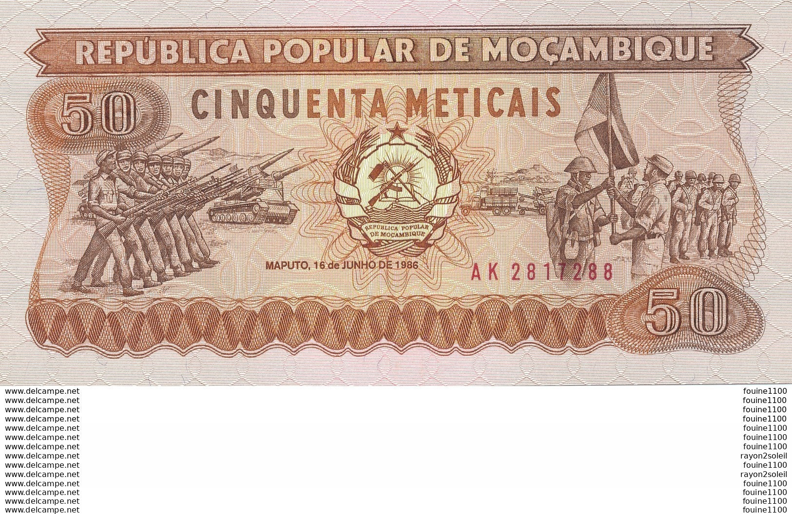 Billet De Banque  Mocambique  50 Meticais ( Tank ) - Mozambique