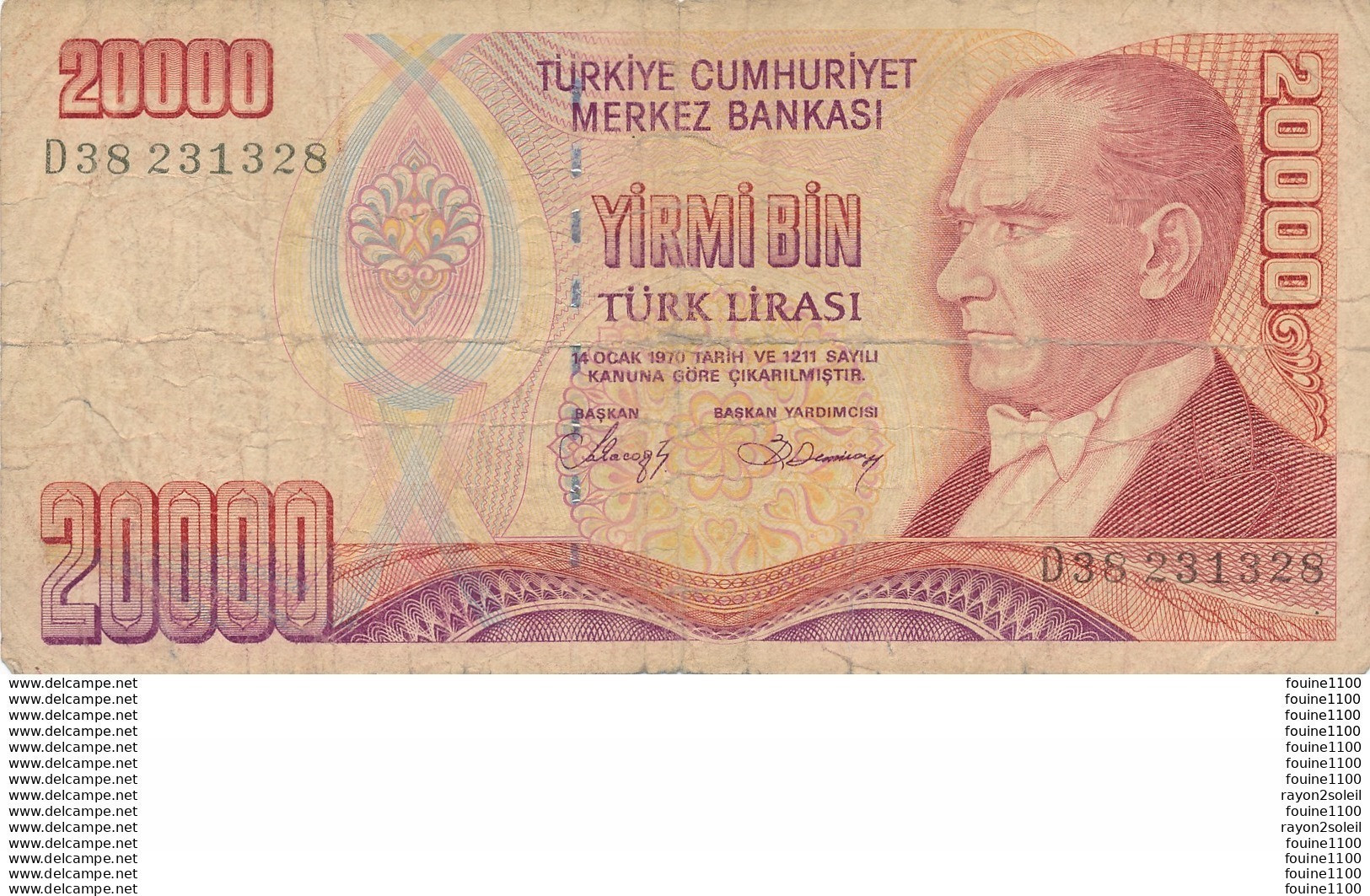 Billet  De Banque  Turquie Türkiye  20000 Turk Lirasi ( Mauvais état ) - Turquie