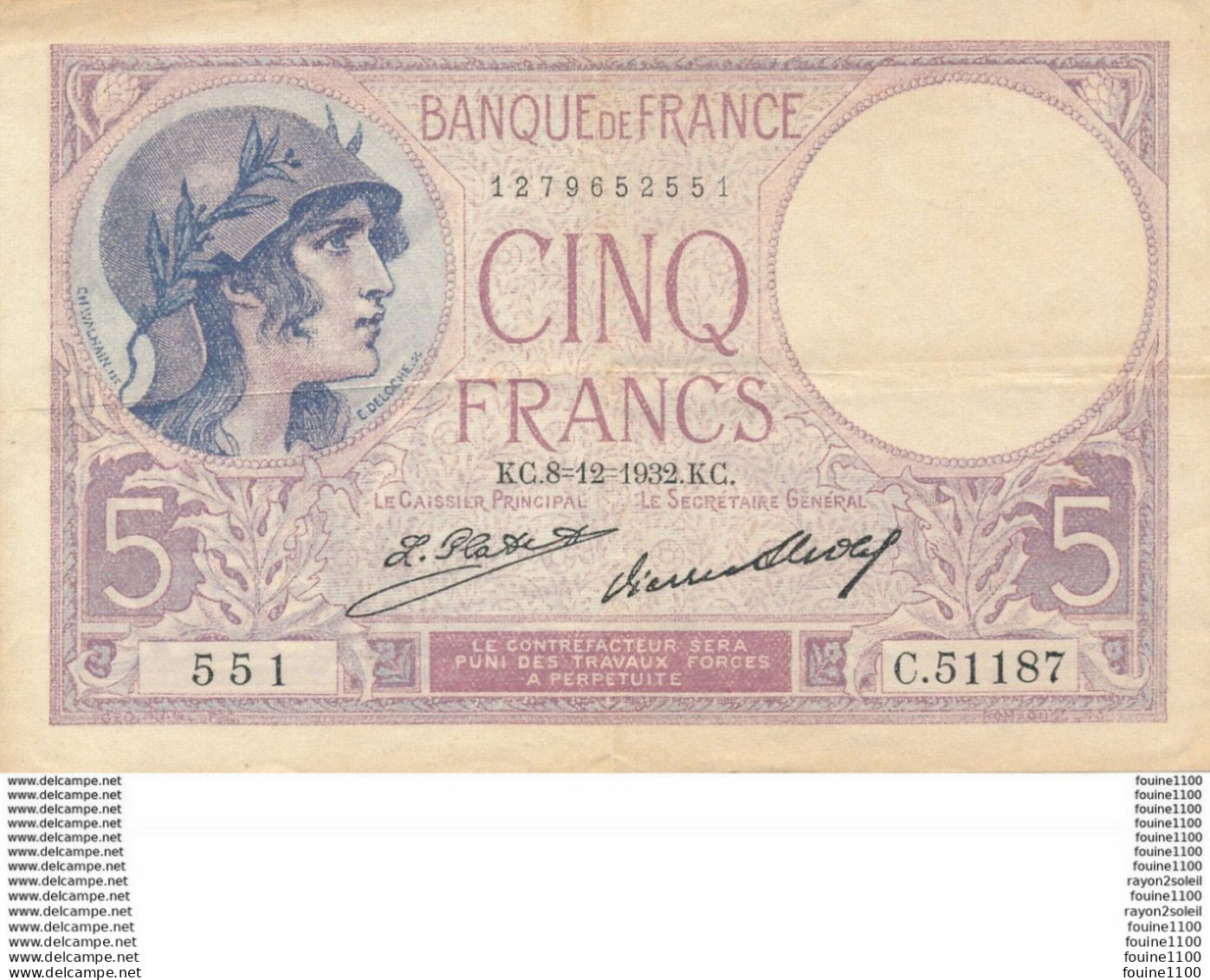 Billet De La Banque De FRANCE 5 Francs  1932 - 5 F 1917-1940 ''Violet''