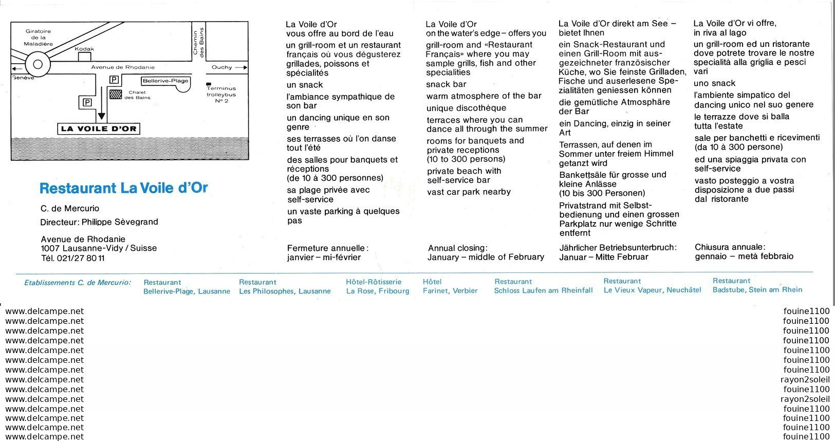 Format 30 X 10,5 Cm ( Déplié ) Carte Souple à 2 Volets  Lausanne Restaurant La Voile D'or - Svizzera