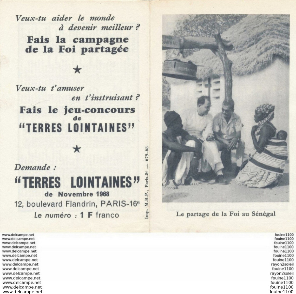 Petit Calendrier De L' Année 1969 Le Partage De La Foi Au Sénégal  ( Religieux ) - Petit Format : 1961-70