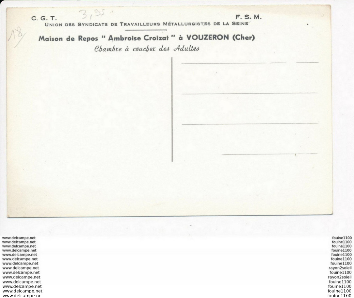 Carte De Vouzeron  Maison De Repos Ambroise Croizat  Chambre à Coucher  ( Format C.P.A )( Recto Verso ) - Vouzeron