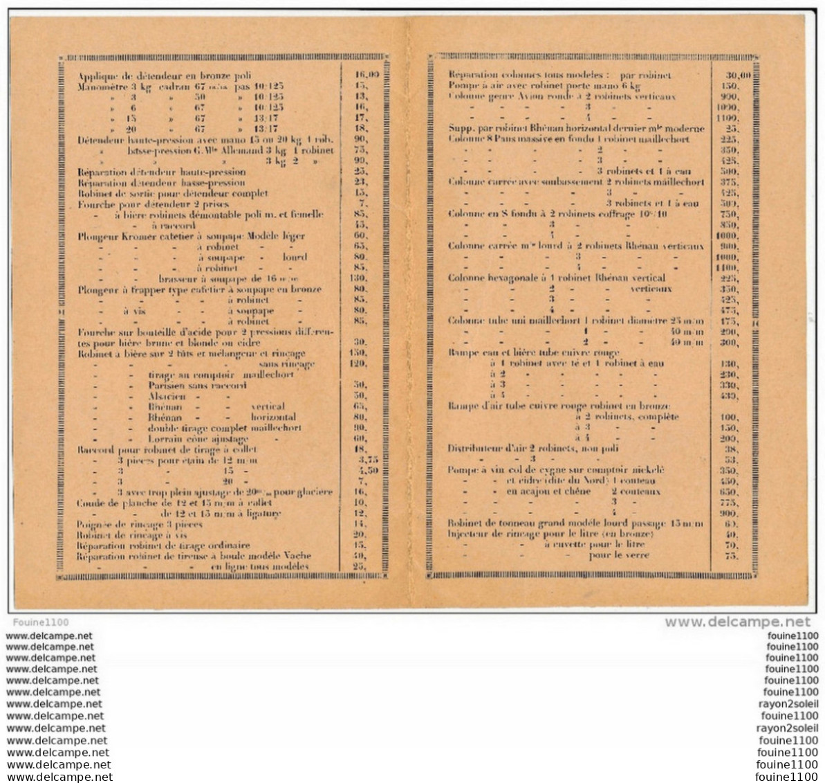 Double Page Cartonnée Ets WATLE Jeune PARIS Constructeur De Pompe à Bière à Vin à Cidre Fabrication Isntallation Tarifs - Materiaal En Toebehoren