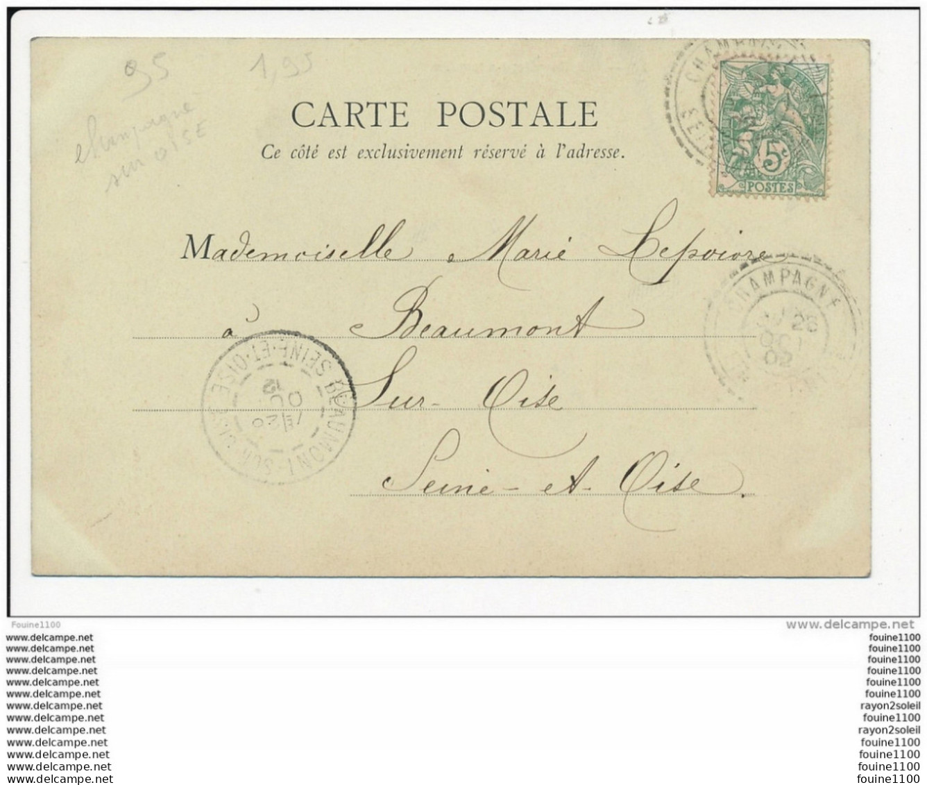 Carte De Champagne  Sur Oise  ( Recto Verso ) - Champagne Sur Oise