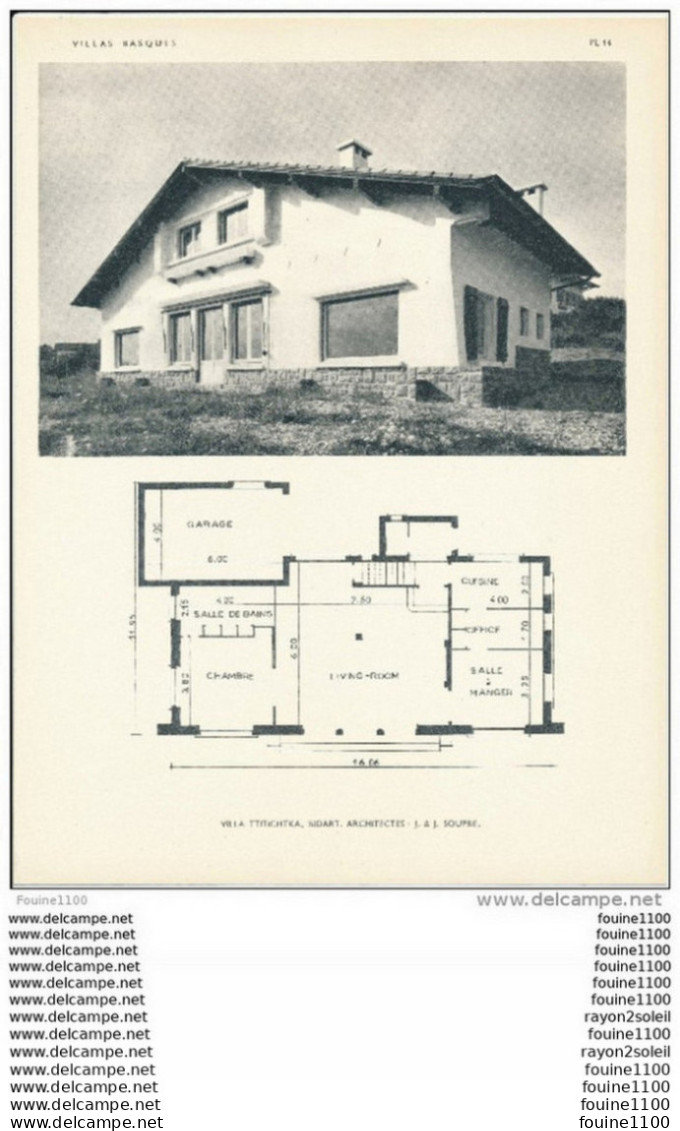 Architecture Ancien Plan D'une Villa " Ttitichtka " à BIDART   ( Architecte S J & J SOUPRE    ) - Architektur