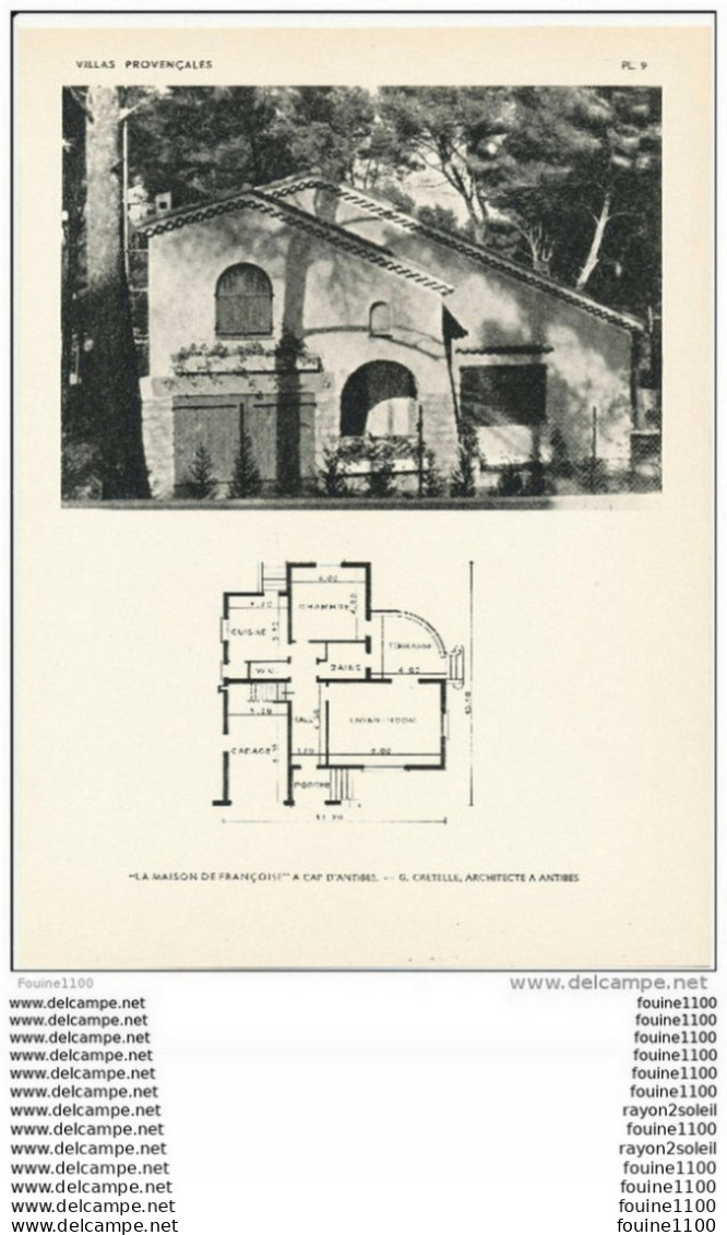 Achitecture Ancien Plan D'une Villa " La Maison De Françoise " à CAP D' ANTIBES   ( Architecte G. CRETELLE à ANTIBES  ) - Architectuur