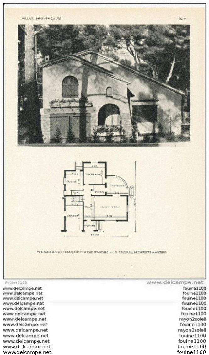 Achitecture Ancien Plan D'une Villa " La Maison De Françoise " à CAP D' ANTIBES   ( Architecte G. CRETELLE à ANTIBES  ) - Architektur