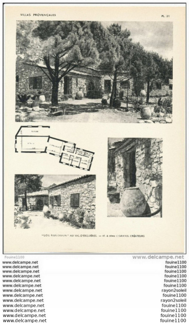 Achitecture Ancien Plan D'une Villa " Lou Roudoun " à VAL D' ESQUIERES ( Créateurs LEGRAND  ) - Architecture