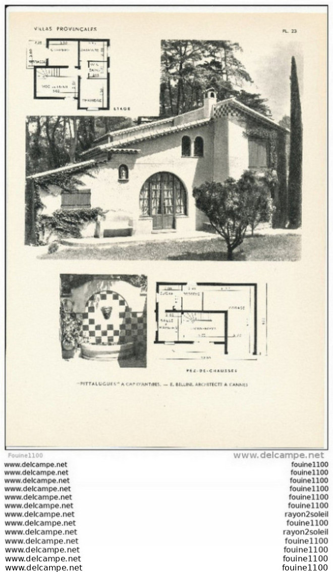 Achitecture Ancien Plan D'une Villa " PITTALUGUES " à CAP D' ANTIBES   ( Architecte E. BELLINI à CANNES  ) - Architecture