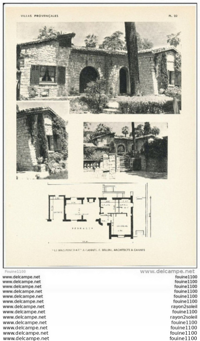 Achitecture Ancien Plan D'une Villa " Le Mas Pinchat" à CANNES  ( Architecte E. BELLINI à CANNES  ) - Architectuur