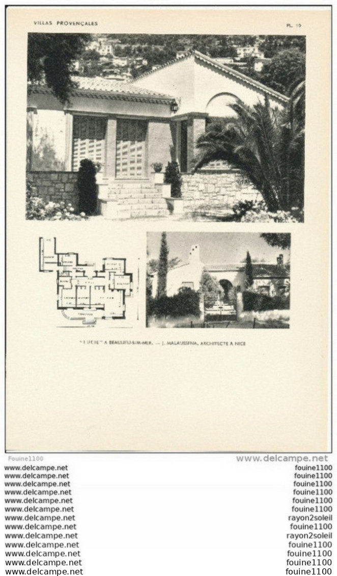 Achitecture Ancien Plan D'une Villa " Lucie " à BEAULIEU SUR MER   ( Architecte J. MALAUSSENA à NICE ) - Architecture