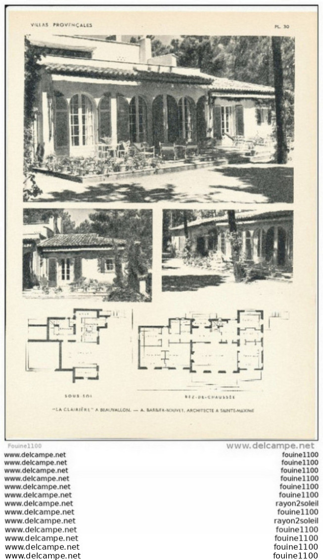 Achitecture Ancien Plan D'une Villa " La Clairière " à BEAUVALLON   ( Architecte BARBIER BOUVET à SAINTE MAXIME   ) - Architectuur