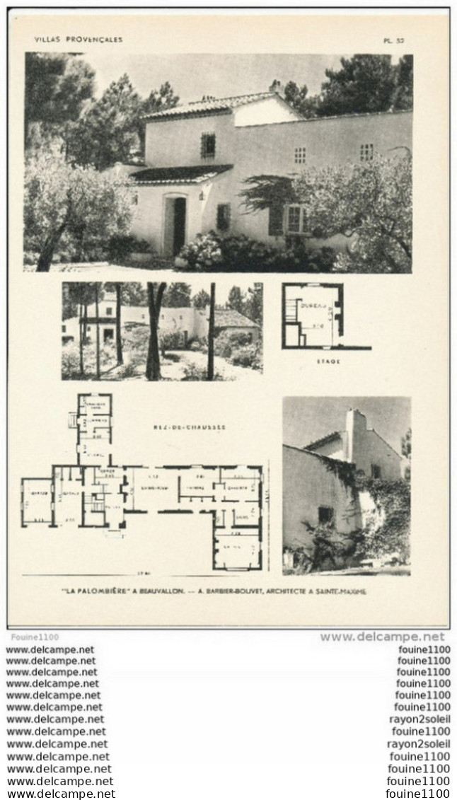 Achitecture Ancien Plan D'une Villa " La Palombière " à BEAUVALLON   ( Architecte BARBIER BOUVET à SAINTE MAXIME   ) - Architecture
