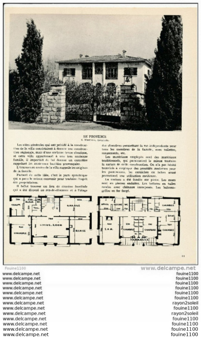 Architecture Ancien Plan D'une Villa  En Provence (  Non Située )  ( Architecte S. Mikélian  ) - Architektur