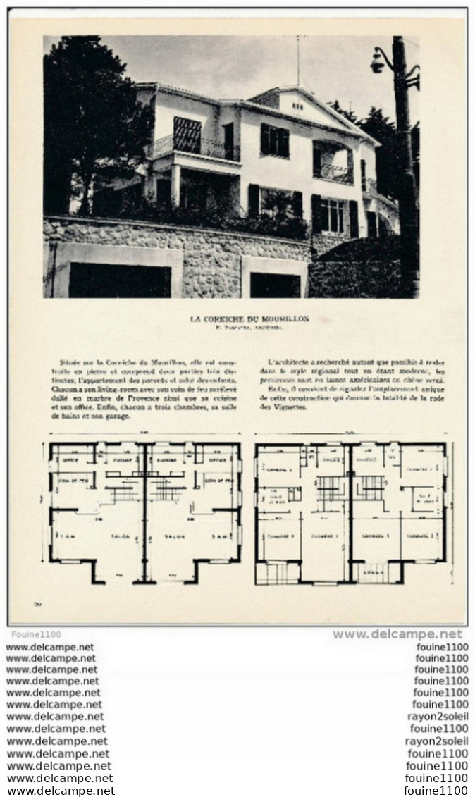 Architecture Ancien Plan D'une Villa Située Sur La Corniche Du MOURILLON  ( Architecte P. Pascalet  ) - Architecture