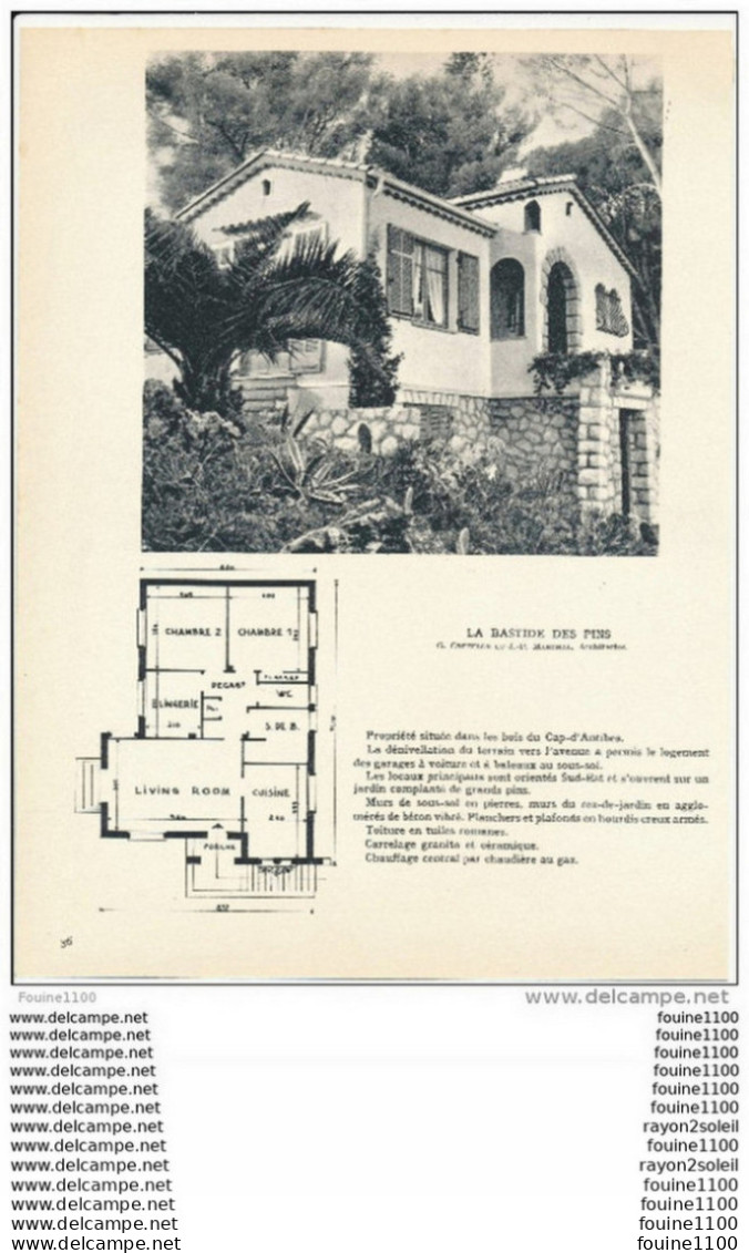 Architecture Plan D'une Villa La Bastide Des Pins Située Dans Les Bois Du CAP D' ANTIBES  Architecte Cretelle Et Marchal - Architectuur