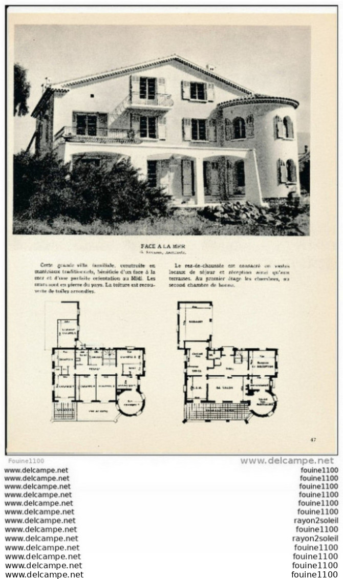 Architecture Ancien Plan D'une Villa " Face à La Mer " ( En Provence Non Située ) ( Architecte G. SAVARIN   ) - Architektur