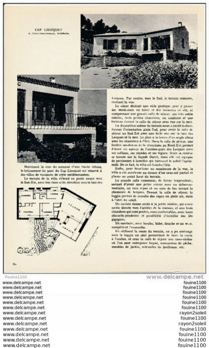 Architecture Ancien Plan D'une Villa Cap Liouquet Avec Vue Vers La Baie Des LECQUES ( Architecte CONTANDRIOPOULOS  ) - Arquitectura