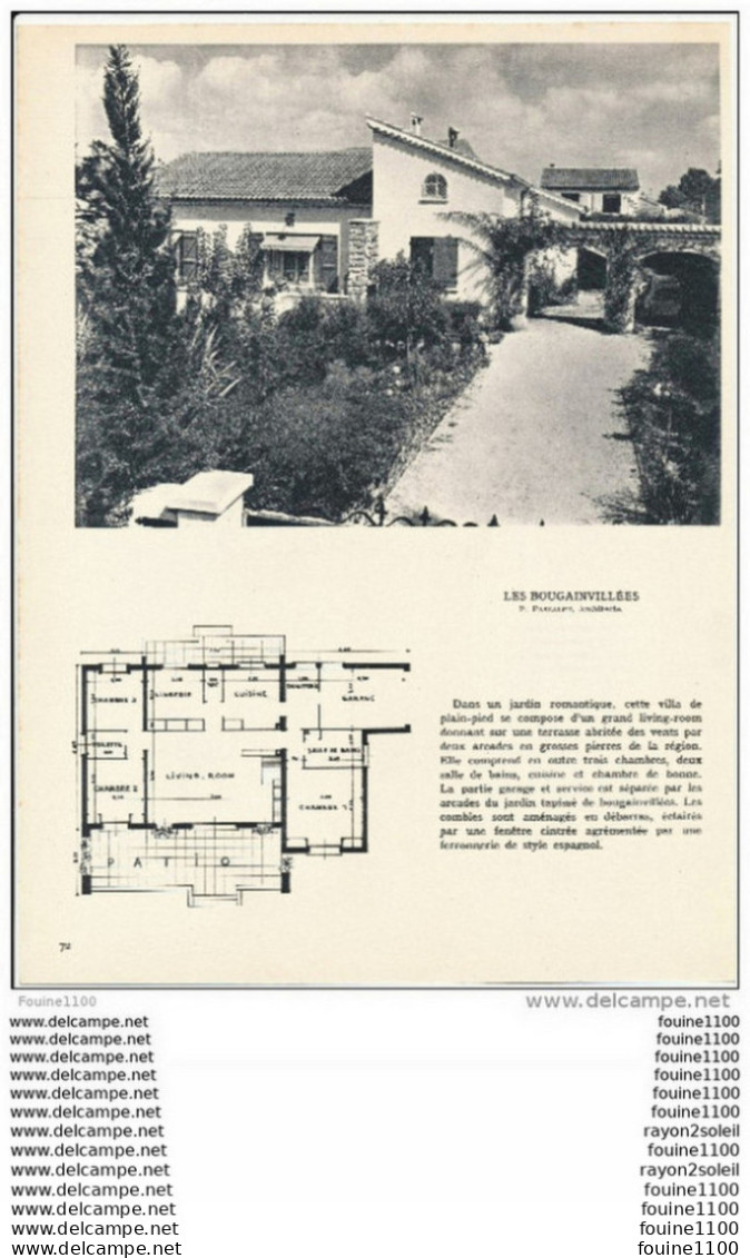 Architecture Ancien Plan D'une Villa " Les Bougainvillées " Non Située En Provence   ( Architecte PASCALET ) - Architektur