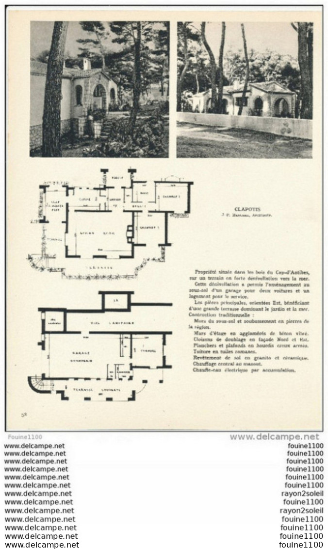 Architecture Ancien Plan D'une Villa " Clapotis " Située Dans Les Bois Du CAP D' ANTIBES   ( Architecte  Marchal ) - Arquitectura