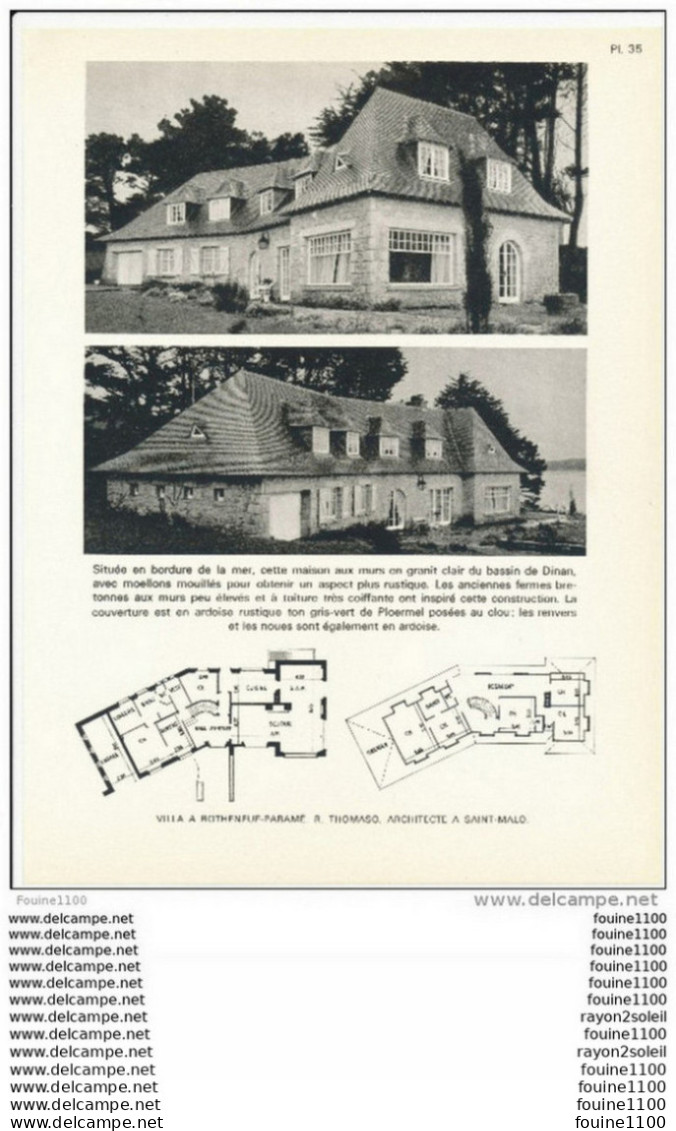 Architecture Ancien Plan D' Une Villa à ROTHENEUF PARAME  ( Architecte R. Thomaso à Saint Malo    ) - Architecture