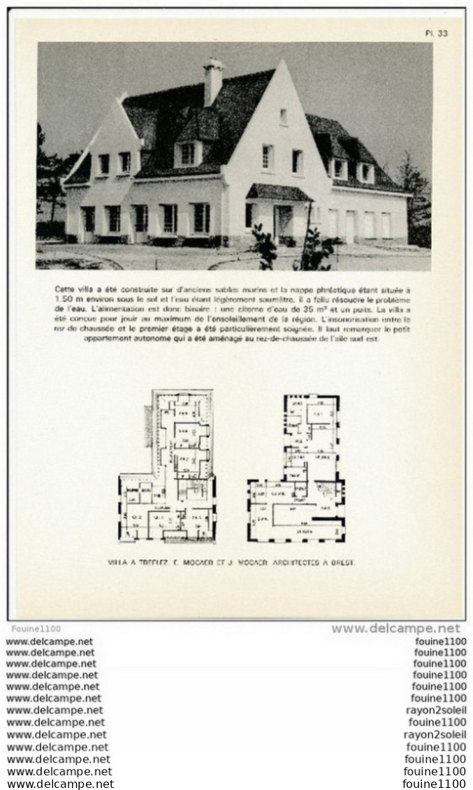 Architecture Ancien Plan D'une Villa  à  TREFLEZ  ( Architecte Mocaer à Brest  ) - Architektur