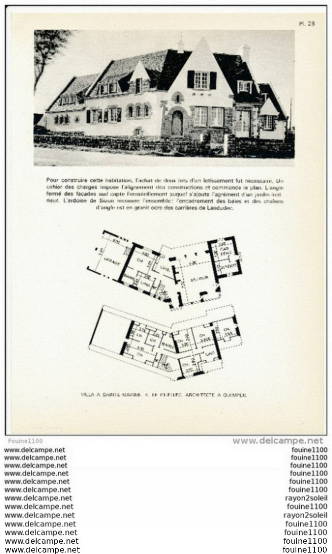 Architecture Ancien Plan D'une Villa à SAINTE MARINE  ( Architecte Le Guellec à Quimper  ) - Architecture