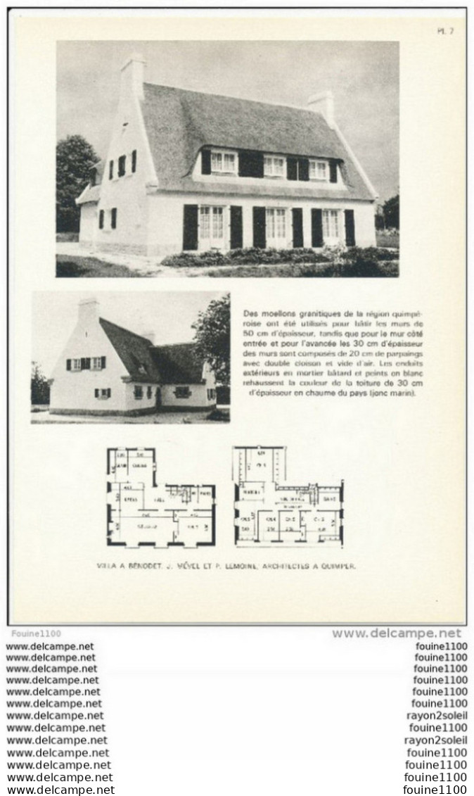 Architecture Ancien Plan D'une Villa à  BENODET    ( Architecte Mevel Et Lemoine à Quimper   ) - Arquitectura