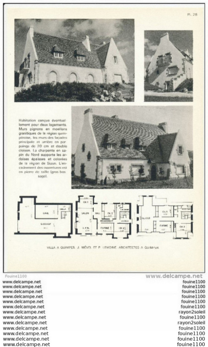 Architecture Ancien Plan D'une Villa à QUIMPER  ( Architecte Mevel Et Lemoine à Quimper  ) - Architektur