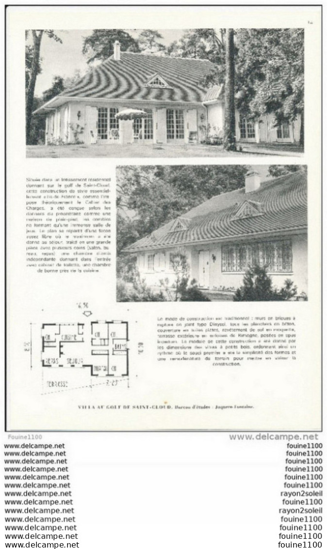 Ancien Plan D'une Villa Au GOLF DE SAINT CLOUD  ( Bureau D'études Jaquere Fontaine ) - Architettura