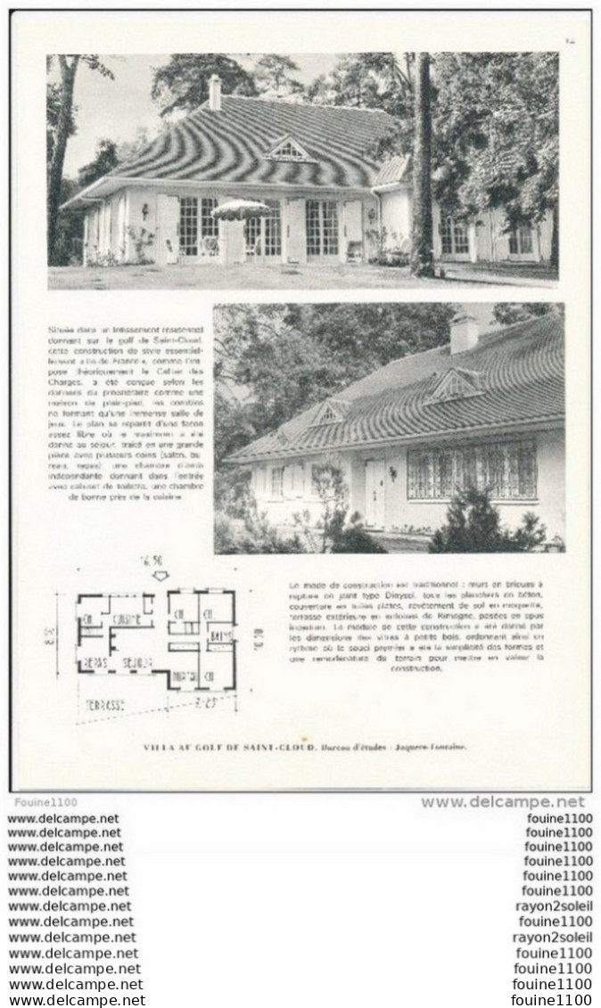 Ancien Plan D'une Villa Au GOLF DE SAINT CLOUD  ( Bureau D'études Jaquere Fontaine ) - Architecture