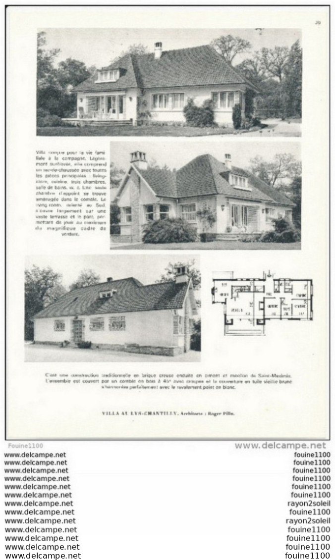 Architecture Ancien Plan D'une Villa Au LYS CHANTILLY  ( Architecte Roger Pillu   ) - Architettura